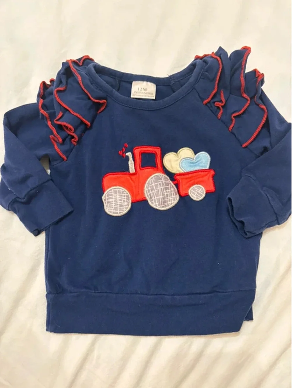 Boutique Girls Navy Ruffle Sweatshirt Red Valentine Truck Hearts Top 12M
